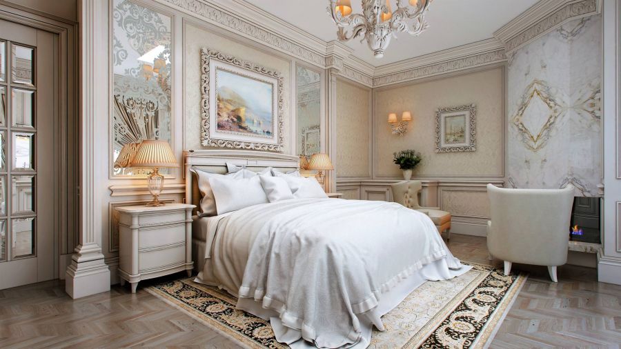 Стильная спальня с зеркальными элементами